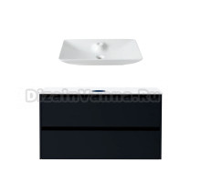 Тумба с раковиной Allen Brau Activity 120 с подсветкой, матовый антрацит, черный браш, столешница белая, раковина Fantasy Y 64x40, белая