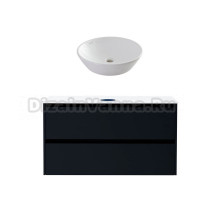 Тумба с раковиной Allen Brau Activity 120 с подсветкой, матовый антрацит, черный браш, столешница белая, раковина Fantasy Round 45, белая