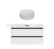 Тумба с раковиной Allen Brau Activity 120 с подсветкой, матовый белый, черный браш, столешница белая, раковина Fantasy Romb 36 белая