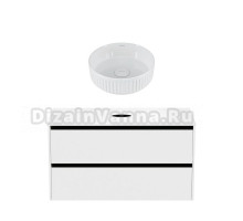 Тумба с раковиной Allen Brau Activity 120 с подсветкой, матовый белый, черный браш, столешница белая, раковина Fantasy Line 36, белая