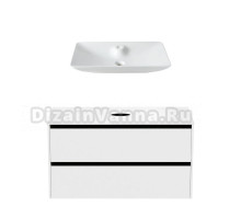 Тумба с раковиной Allen Brau Activity 120 с подсветкой, матовый белый, черный браш, столешница белая, раковина Fantasy Y 64x40, белая