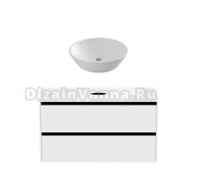 Тумба с раковиной Allen Brau Activity 120 с подсветкой, матовый белый, черный браш, столешница белая, раковина Fantasy Round 45, белая