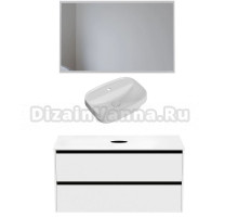 Мебель для ванной комнаты Allen Brau Activity 120 с подсветкой, матовый белый, черный браш, столешница белая, раковина Fantasy Sphere 55х40, белая