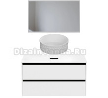 Мебель для ванной комнаты Allen Brau Activity 120 с подсветкой, матовый белый, черный браш, столешница белая, раковина Fantasy Romb 36, белая