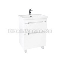 Тумба с раковиной VIANT Марсель 60 напольная, 2 ящика, глянцевая белая