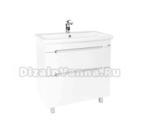 Тумба с раковиной VIANT Марсель 80 напольная, 2 ящика, глянцевая белая