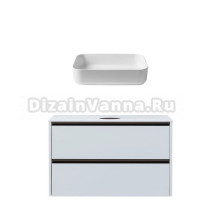 Тумба с раковиной Allen Brau Activity 120 с подсветкой, матовый белый, олива браш, столешница белая, раковина Fantasy Quad 50x36, белая