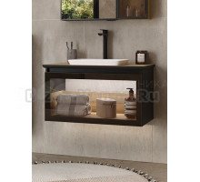 Тумба с раковиной EQUIL Strong 80.1Y с подсветкой, дуб черный, дуб эвок