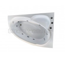 Акриловая ванна BellSan Виола Стандарт 160x100 см, угловая, левая, пристенная, с гидромассажем, белая, асимметричная, с каркасом, с сиденьем, со сливом-переливом
