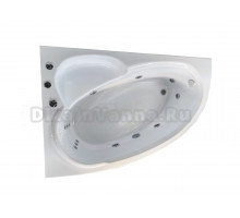 Акриловая ванна BellSan Виола Стандарт 160x100 см, угловая, правая, пристенная, с гидромассажем, белая, асимметричная, с каркасом, с сиденьем, со сливом-переливом