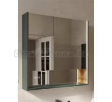 Зеркало-шкаф EQUIL Gleam 80.2D с подсветкой, зеленый камень, дуб вотан