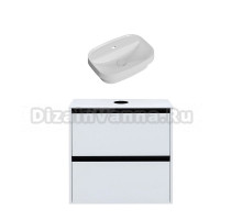 Тумба с раковиной Allen Brau Activity 70 с подсветкой, матовый белый, черный браш, столешница белая, раковина Fantasy Sphere 55x40, белая