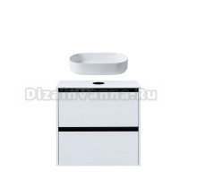 Тумба с раковиной Allen Brau Activity 70 с подсветкой, матовый белый, черный браш, столешница белая, раковина Fantasy Oval 55x36, белая
