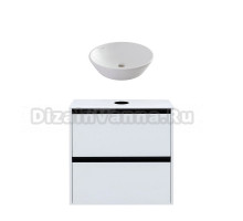 Тумба с раковиной Allen Brau Activity 70 с подсветкой, матовый белый, черный браш, столешница белая, раковина Fantasy Round 45, белая