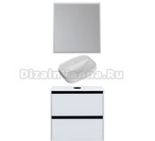 Мебель для ванной комнаты Allen Brau Activity 70 с подсветкой, матовый белый, черный браш, столешница белая, раковина Fantasy Sphere 55х40, белая