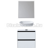 Мебель для ванной комнаты Allen Brau Activity 70 с подсветкой, матовый белый, черный браш, столешница белая, раковина Fantasy Oval 55, белая