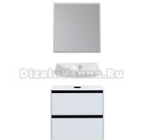 Мебель для ванной комнаты Allen Brau Activity 70 с подсветкой, матовый белый, черный браш, столешница белая, раковина Fantasy Y 64x40, белая