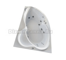 Акриловая ванна BellSan Индиго Стандарт 170x110 см, угловая, правая, пристенная, с гидромассажем, белая, асимметричная, с каркасом, для двоих, с сиденьем, со сливом-переливом