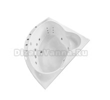 Акриловая ванна BellSan Оливия Стандарт 150x150 см, угловая, пристенная, с гидромассажем, белая, четверть круга, с каркасом, с сиденьем, со сливом-переливом