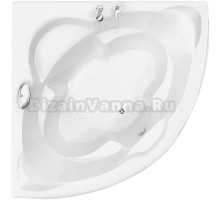 Акриловая ванна BellSan Селена 155x155 см, угловая, пристенная, белая, четверть круга, с каркасом, для двоих, с сиденьем, со сливом-переливом