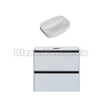 Тумба с раковиной Allen Brau Activity 70 с подсветкой, матовый белый, олива браш, столешница белая, раковина Fantasy Sphere 55x40, белая