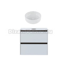 Тумба с раковиной Allen Brau Activity 70 с подсветкой, матовый белый, олива браш, столешница белая, раковина Fantasy Line 36, белая