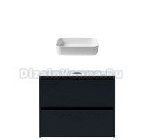 Тумба с раковиной Allen Brau Activity 80 с подсветкой, матовый антрацит, черный браш, столешница белая, раковина Fantasy Quad 50x36, белая