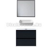 Мебель для ванной комнаты Allen Brau Activity 80 с подсветкой, матовый антрацит, черный браш, столешница белая, раковина Fantasy Quad 50, белая