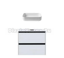 Тумба с раковиной Allen Brau Activity 80 с подсветкой, матовый белый, черный браш, столешница белая, раковина Fantasy Quad 50x36, белая