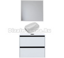 Мебель для ванной комнаты Allen Brau Activity 80 с подсветкой, матовый белый, черный браш, столешница белая, раковина Fantasy Sphere 55х40, белая