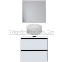 Мебель для ванной комнаты Allen Brau Activity 80 с подсветкой, матовый белый, черный браш, столешница белая, раковина Fantasy Romb 36, белая