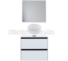 Мебель для ванной комнаты Allen Brau Activity 80 с подсветкой, матовый белый, черный браш, столешница белая, раковина Fantasy Line 36, белая