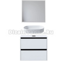 Мебель для ванной комнаты Allen Brau Activity 80 с подсветкой, матовый белый, черный браш, столешница белая, раковина Fantasy Oval 55, белая