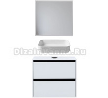 Мебель для ванной комнаты Allen Brau Activity 80 с подсветкой, матовый белый, черный браш, столешница белая, раковина Fantasy Quad 50, белая