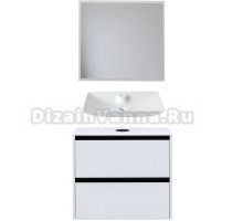 Мебель для ванной комнаты Allen Brau Activity 80 с подсветкой, матовый белый, черный браш, столешница белая, раковина Fantasy Y 64x40, белая