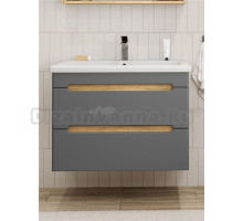 Тумба под раковину без столешницы SanStar Diva 80 подвесная графит софт, дуб вотан
