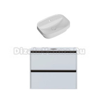 Тумба с раковиной Allen Brau Activity 80 с подсветкой, матовый белый, олива браш, столешница белая, раковина Fantasy Sphere 55x40, белая