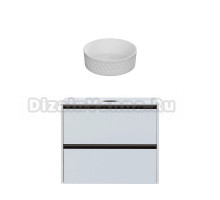 Тумба с раковиной Allen Brau Activity 80 с подсветкой, матовый белый, олива браш, столешница белая, раковина Fantasy Romb 36 белая