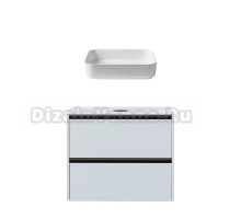 Тумба с раковиной Allen Brau Activity 80 с подсветкой, матовый белый, олива браш, столешница белая, раковина Fantasy Quad 50x36, белая