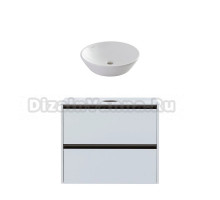 Тумба с раковиной Allen Brau Activity 80 с подсветкой, матовый белый, олива браш, столешница белая, раковина Fantasy Round 45, белая