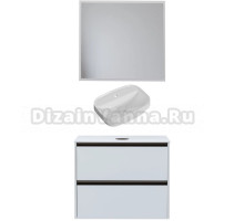 Мебель для ванной комнаты Allen Brau Activity 80 с подсветкой, матовый белый, олива браш, столешница белая, раковина Fantasy Sphere 55х40, белая