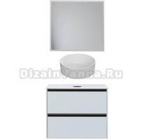 Мебель для ванной комнаты Allen Brau Activity 80 с подсветкой, матовый белый, олива браш, столешница белая, раковина Fantasy Romb 36, белая