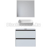 Мебель для ванной комнаты Allen Brau Activity 80 с подсветкой, матовый белый, олива браш, столешница белая, раковина Fantasy Quad 50, белая