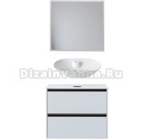 Мебель для ванной комнаты Allen Brau Activity 80 с подсветкой, матовый белый, олива браш, столешница белая, раковина Fantasy Bowl 60, белая