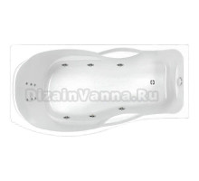 Акриловая ванна BellSan Милен Стандарт 170x90 см, правая, пристенная, с гидромассажем, белая, асимметричная, с каркасом, со сливом-переливом