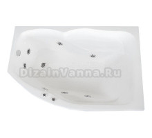 Акриловая ванна BellSan Сати Стандарт 150x95 см, угловая, левая, пристенная, с гидромассажем, белая, асимметричная, с каркасом, с сиденьем, со сливом-переливом