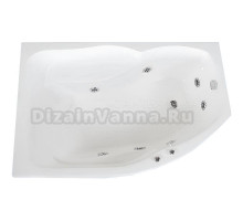 Акриловая ванна BellSan Сати Стандарт 150x95 см, угловая, правая, пристенная, с гидромассажем, белая, асимметричная, с каркасом, с сиденьем, со сливом-переливом