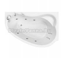 Акриловая ванна BellSan Сабина Стандарт 165x110 см, угловая, левая, пристенная, с гидромассажем, белая, асимметричная, с каркасом, с сиденьем, со сливом-переливом