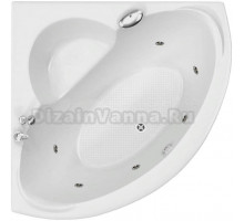 Акриловая ванна BellSan Калипсо Стандарт 125x125 см, угловая, пристенная, с гидромассажем, белая, четверть круга, с каркасом, с сиденьем, со сливом-переливом