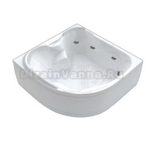 Акриловая ванна BellSan Лора Стандарт 150x150 см, угловая, пристенная, с гидромассажем, белая, четверть круга, с каркасом, со сливом-переливом